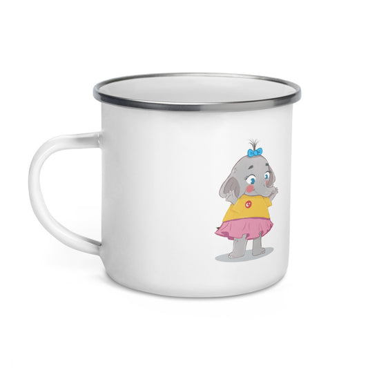 Filiz Elephant Enamel Camp Mug, 12 oz, Roots & Talks - Left