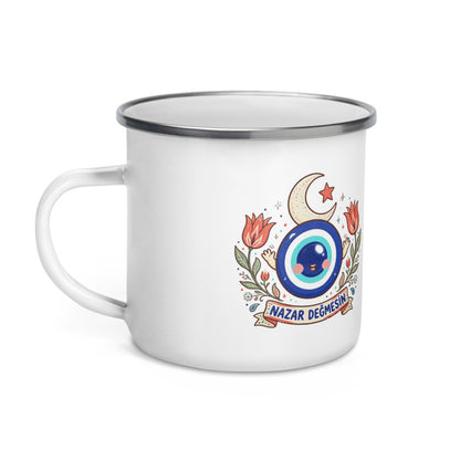 Nazar Değmesin Enamel Camp Mug, 12 oz, Roots & Talks - Left