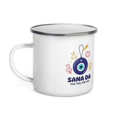 Sana Da Enamel Camp Mug, 12 oz, Roots & Talks - Left