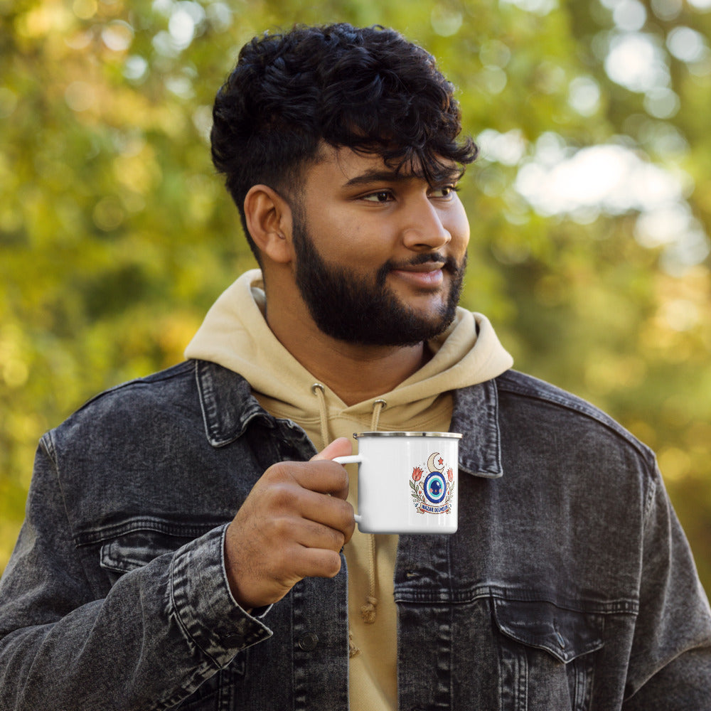 Nazar Değmesin Enamel Camp Mug, 12 oz, Roots & Talks - lifestyle photo 2