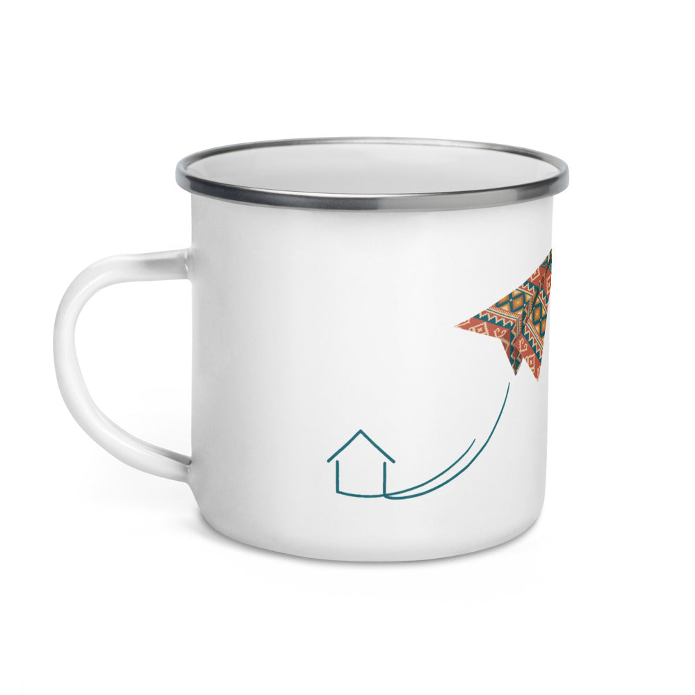 Kilim Flight Enamel Camp Mug, 12 oz, Roots & Talks - Left