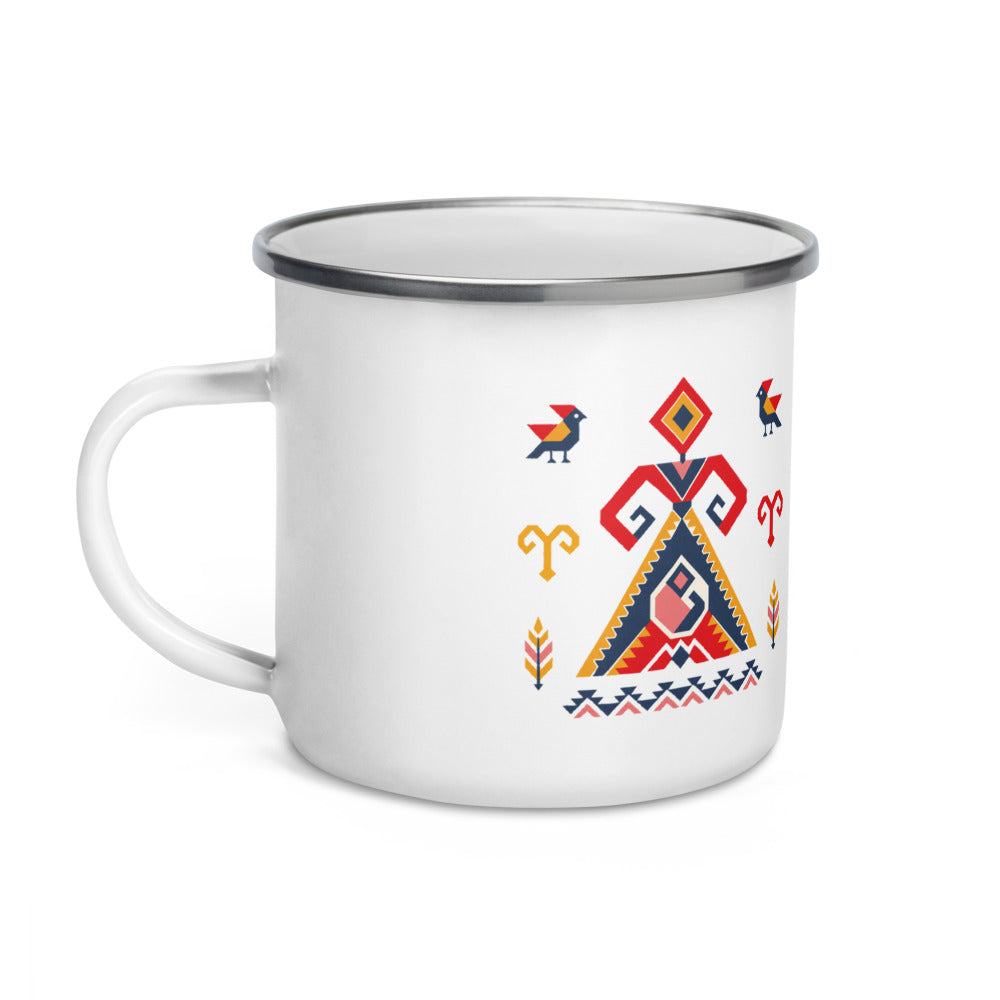 Elibelinde Enamel Camp Mug, 12 oz, Roots & Talks - Left