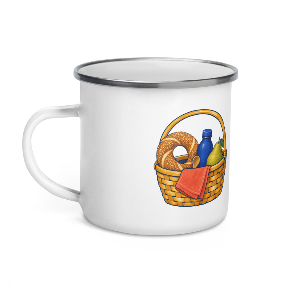 Picnic Basket Enamel Camp Mug, 12 oz, Roots & Talks - Left