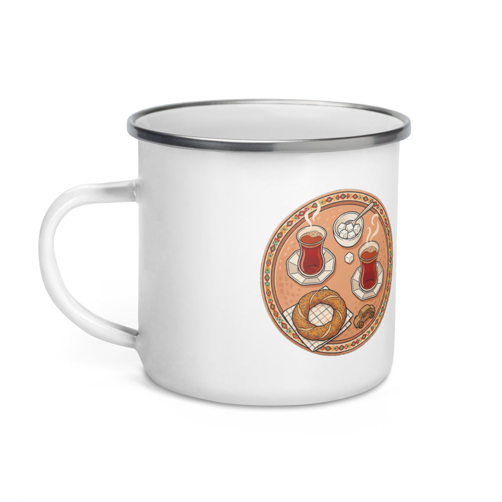 Room on Our Tray Enamel Camp Mug, 12 oz, Roots & Talks - Left