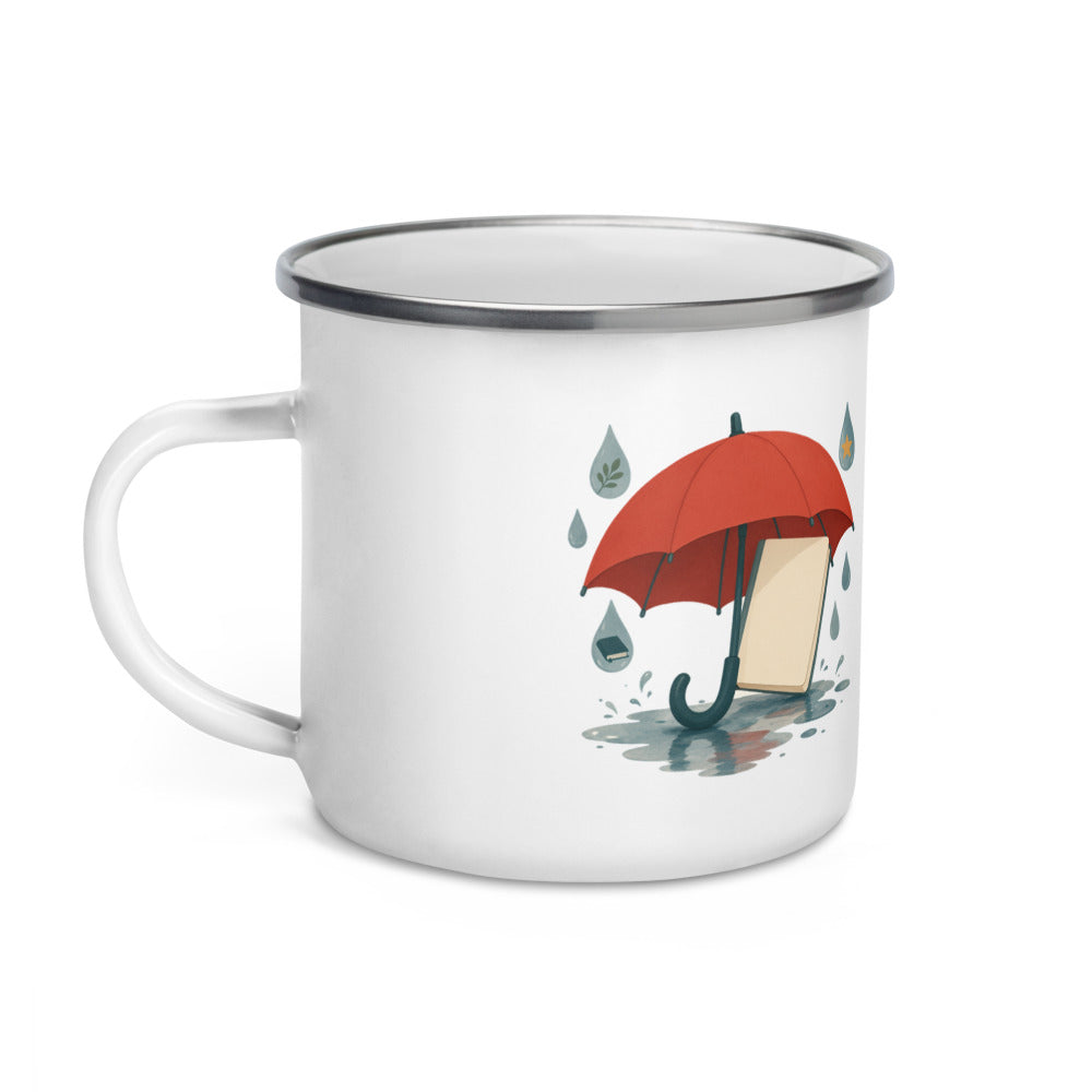 Word Umbrella Enamel Camp Mug, 12 oz, Roots & Talks - Left