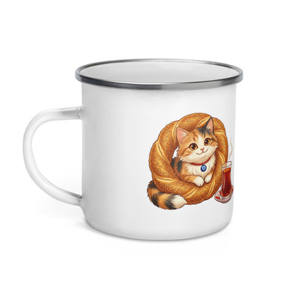 Susam the Simit Kitten Enamel Camp Mug, 12 oz, Roots & Talks - Left
