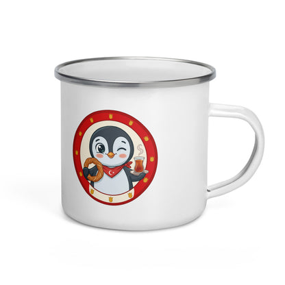 Simit and Tea Badge Enamel Camp Mug, 12 oz, Roots & Talks - product photo