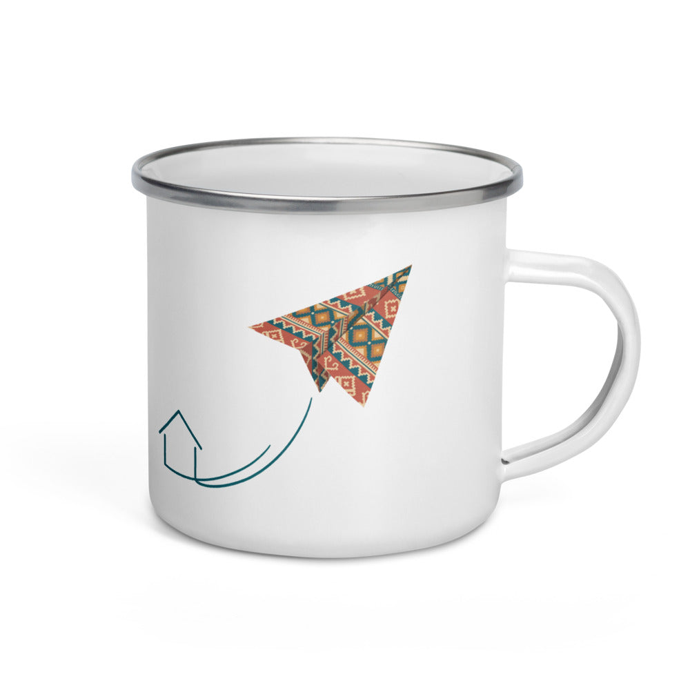 Kilim Flight Enamel Camp Mug, 12 oz, Roots & Talks - product photo