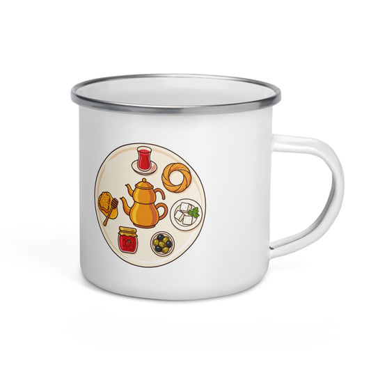 Turkish Breakfast Table Enamel Camp Mug, 12 oz, Roots & Talks - product photo
