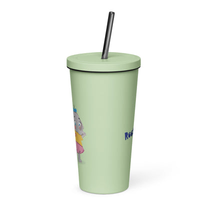Filiz Elephant Insulated Tumbler with Straw, 20 oz, Roots & Talks - Mint