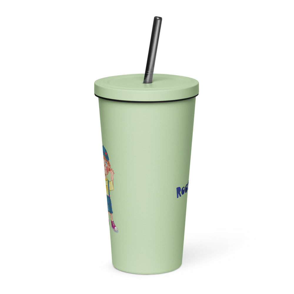 Giray Character Insulated Tumbler with Straw, 20 oz, Roots & Talks - Mint