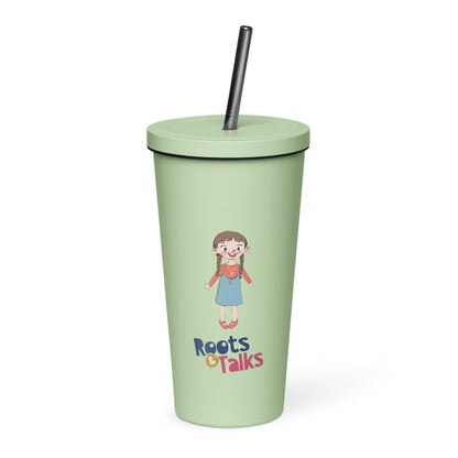 Eylül Character Insulated Tumbler with Straw, 20 oz, Roots & Talks - Mint