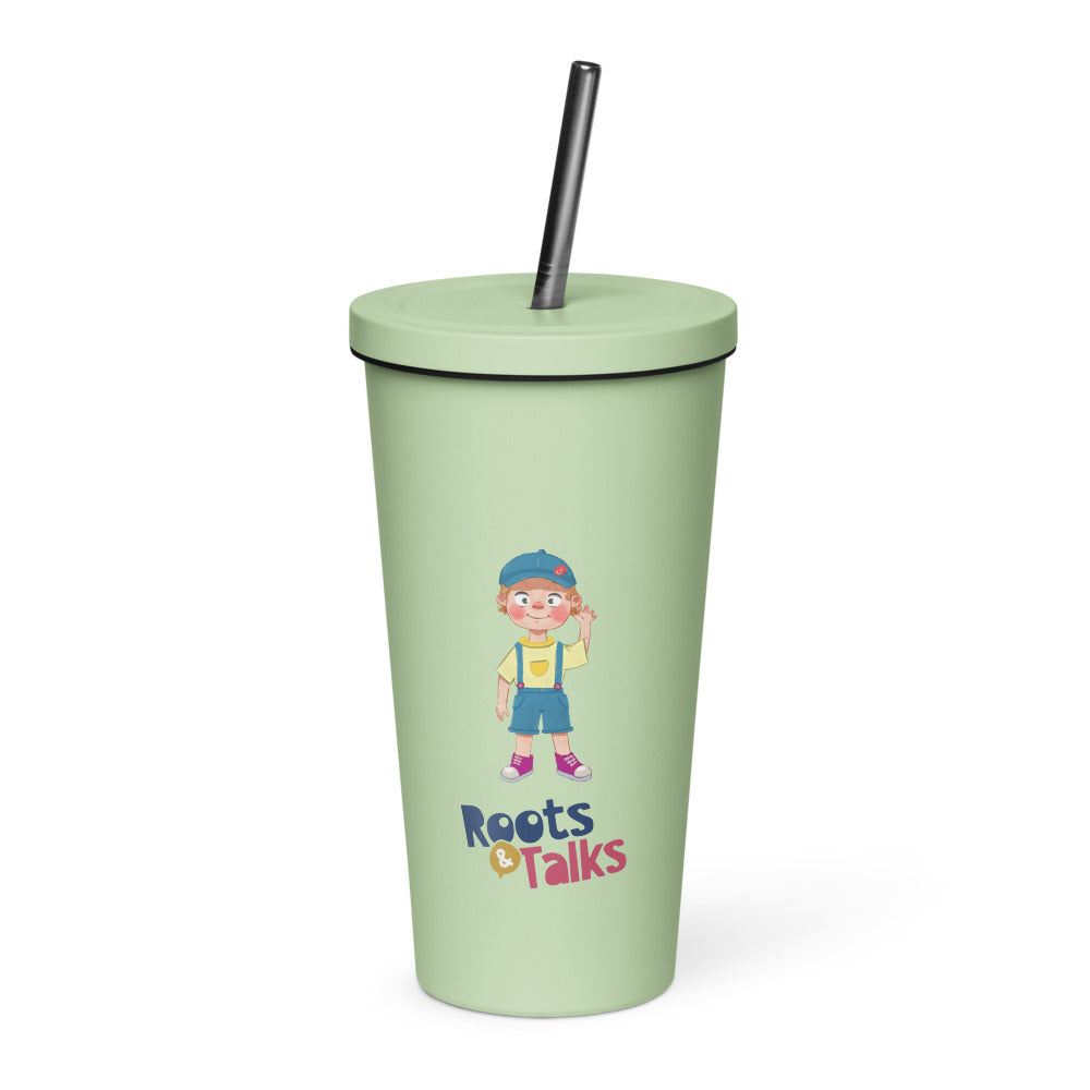 Giray Character Insulated Tumbler with Straw, 20 oz, Roots & Talks - Mint