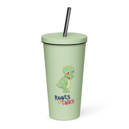 Dino Dinosaur Insulated Tumbler with Straw, 20 oz, Roots & Talks - Mint