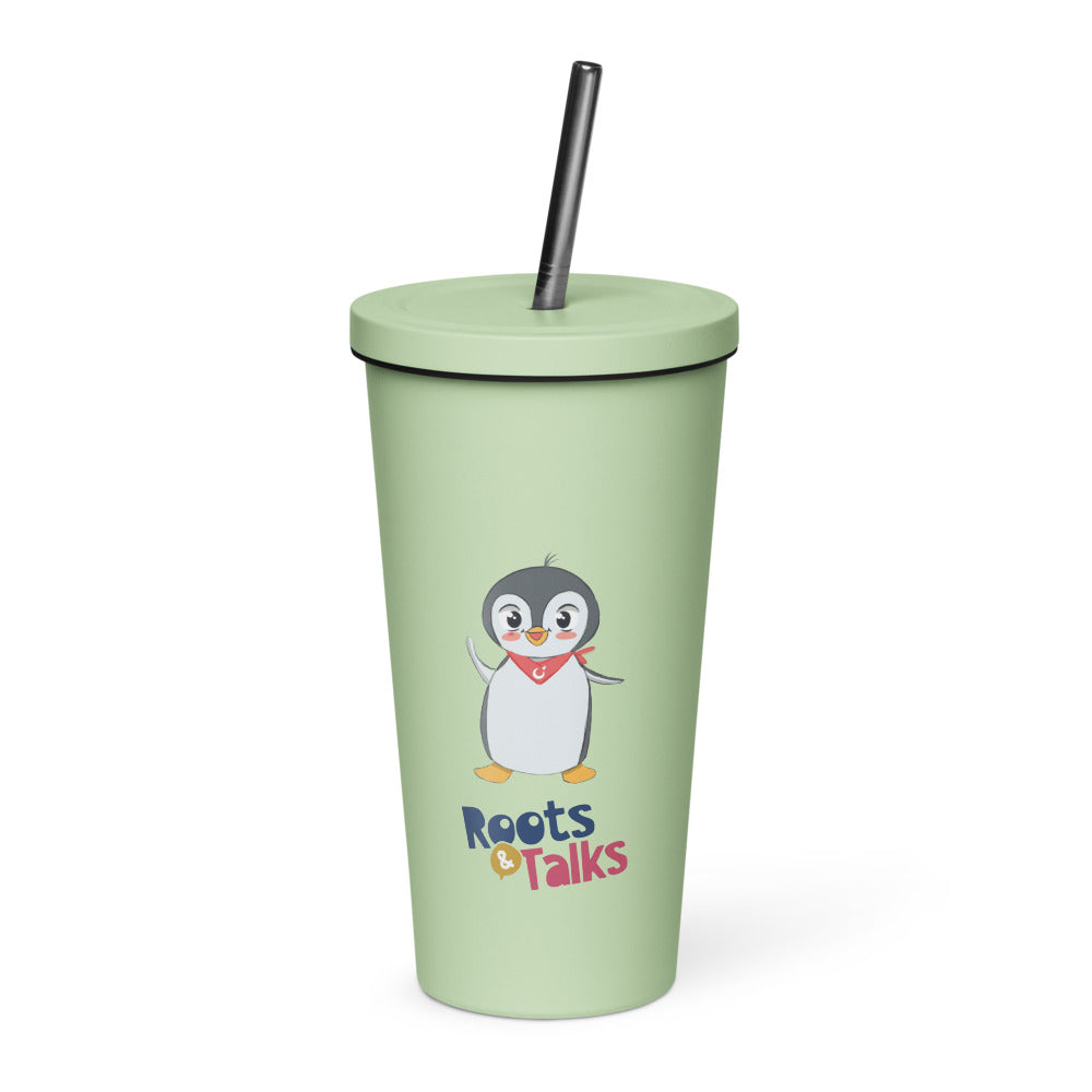 Pingucan Penguin Insulated Tumbler with Straw, 20 oz, Roots & Talks - Mint