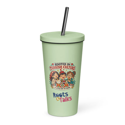 Rooted in Turkish Culture Insulated Tumbler with Straw, 20 oz, Roots & Talks - Mint