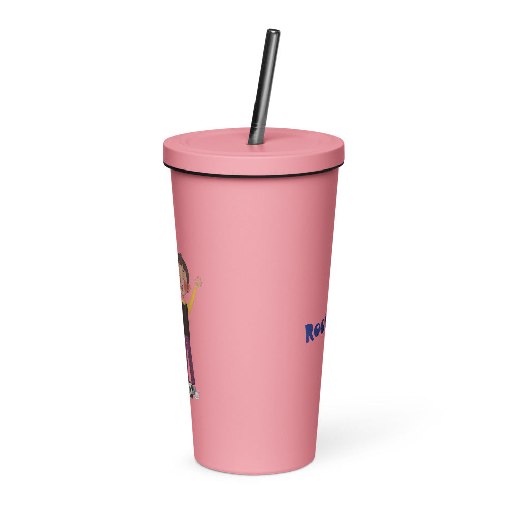 Gazi Character Insulated Tumbler with Straw, 20 oz, Roots & Talks - Pink
