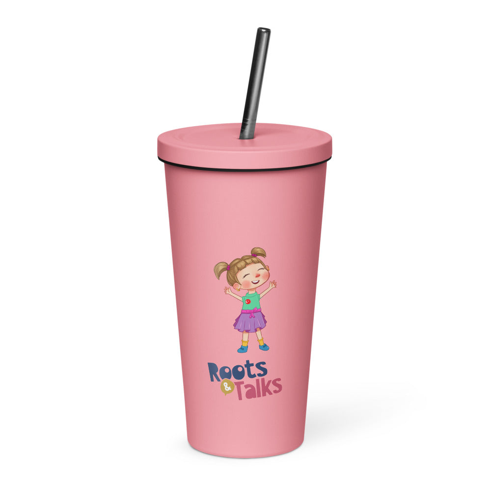 Ela Character Insulated Tumbler with Straw, 20 oz, Roots & Talks - Pink