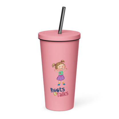 Ela Character Insulated Tumbler with Straw, 20 oz, Roots & Talks - Pink