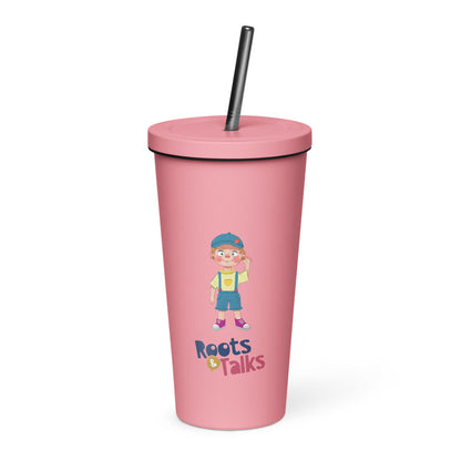 Giray Character Insulated Tumbler with Straw, 20 oz, Roots & Talks - Pink