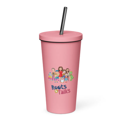 All the Characters Together Insulated Tumbler with Straw, 20 oz, Roots & Talks - Pink
