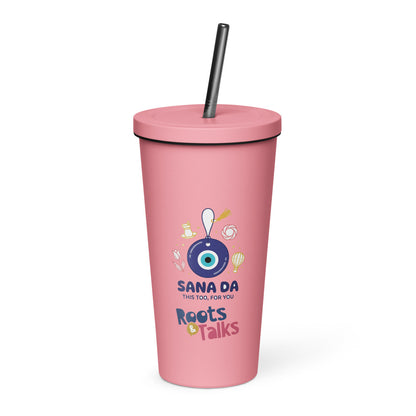 Sana Da Insulated Tumbler with Straw, 20 oz, Roots & Talks - Pink