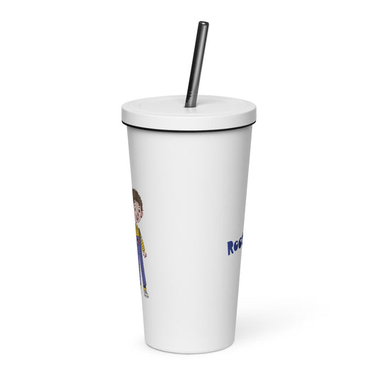 Ahmet Character Insulated Tumbler with Straw, 20 oz, Roots & Talks - White