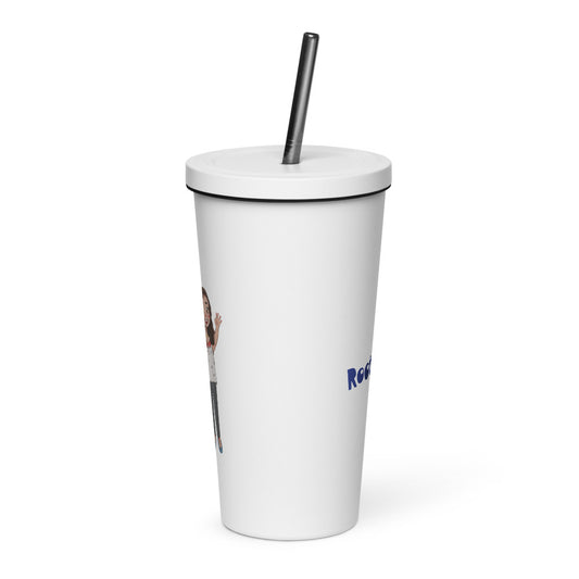 Defne Character Insulated Tumbler with Straw, 20 oz, Roots & Talks - White