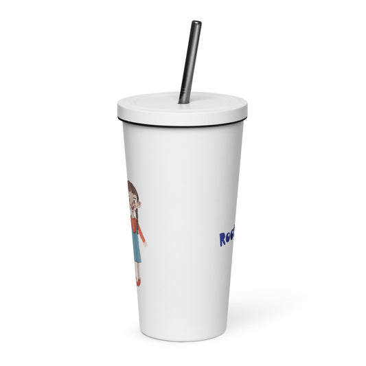 Eylül Character Insulated Tumbler with Straw, 20 oz, Roots & Talks - White
