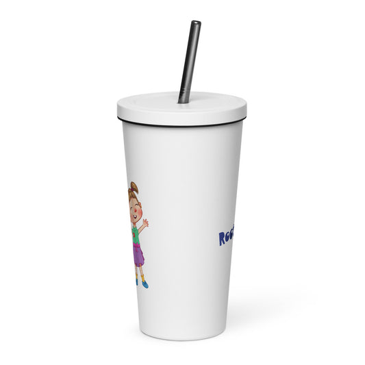 Ela Character Insulated Tumbler with Straw, 20 oz, Roots & Talks - White