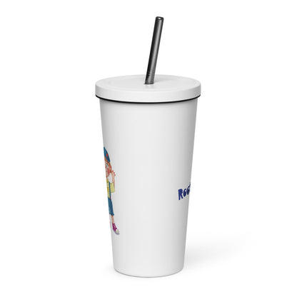 Giray Character Insulated Tumbler with Straw, 20 oz, Roots & Talks - White