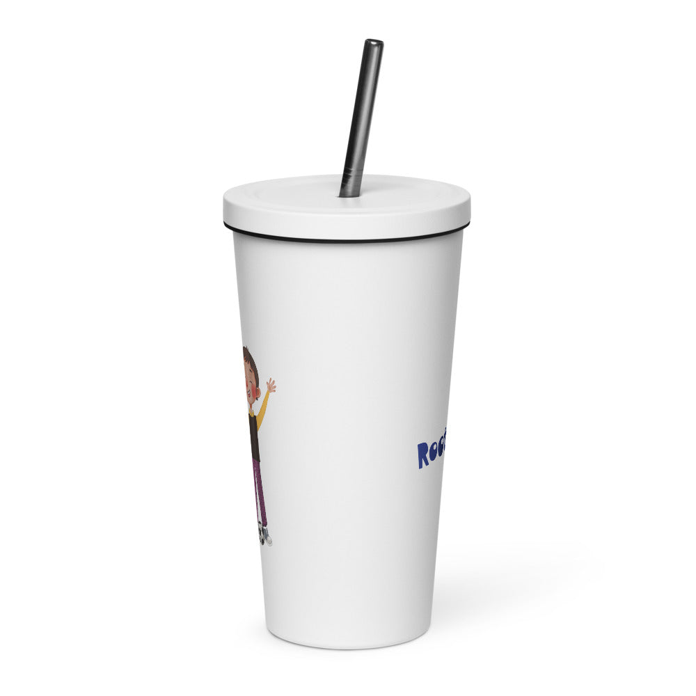 Gazi Character Insulated Tumbler with Straw, 20 oz, Roots & Talks - White