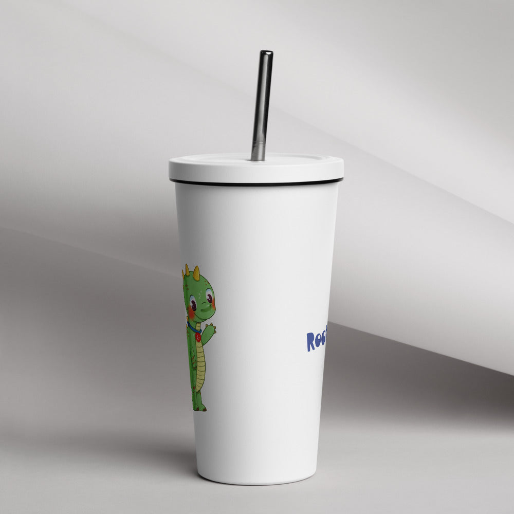 Dino Dinosaur Insulated Tumbler with Straw, 20 oz, Roots & Talks - lifestyle photo 1