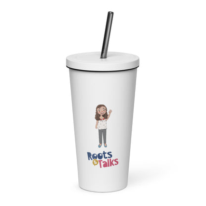 Defne Character Insulated Tumbler with Straw, 20 oz, Roots & Talks - White