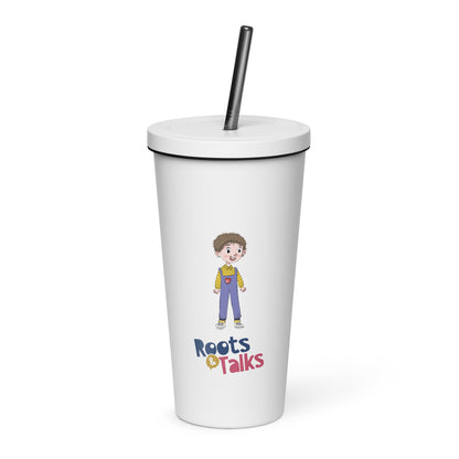 Ahmet Character Insulated Tumbler with Straw, 20 oz, Roots & Talks - White