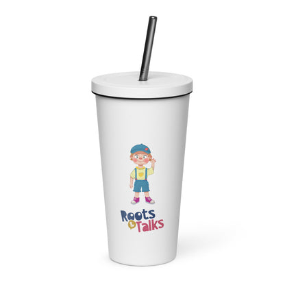 Giray Character Insulated Tumbler with Straw, 20 oz, Roots & Talks - White
