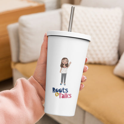Defne Character Insulated Tumbler with Straw, 20 oz, Roots & Talks - lifestyle photo 2