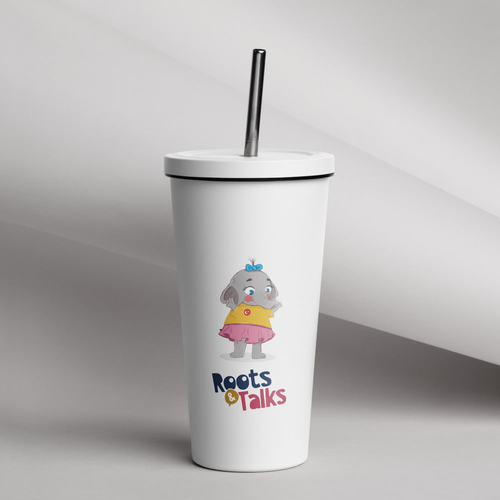 Filiz Elephant Insulated Tumbler with Straw, 20 oz, Roots & Talks - lifestyle photo 1