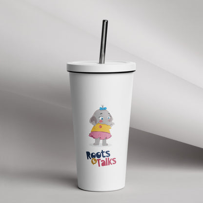 Filiz Elephant Insulated Tumbler with Straw, 20 oz, Roots & Talks - lifestyle photo 1
