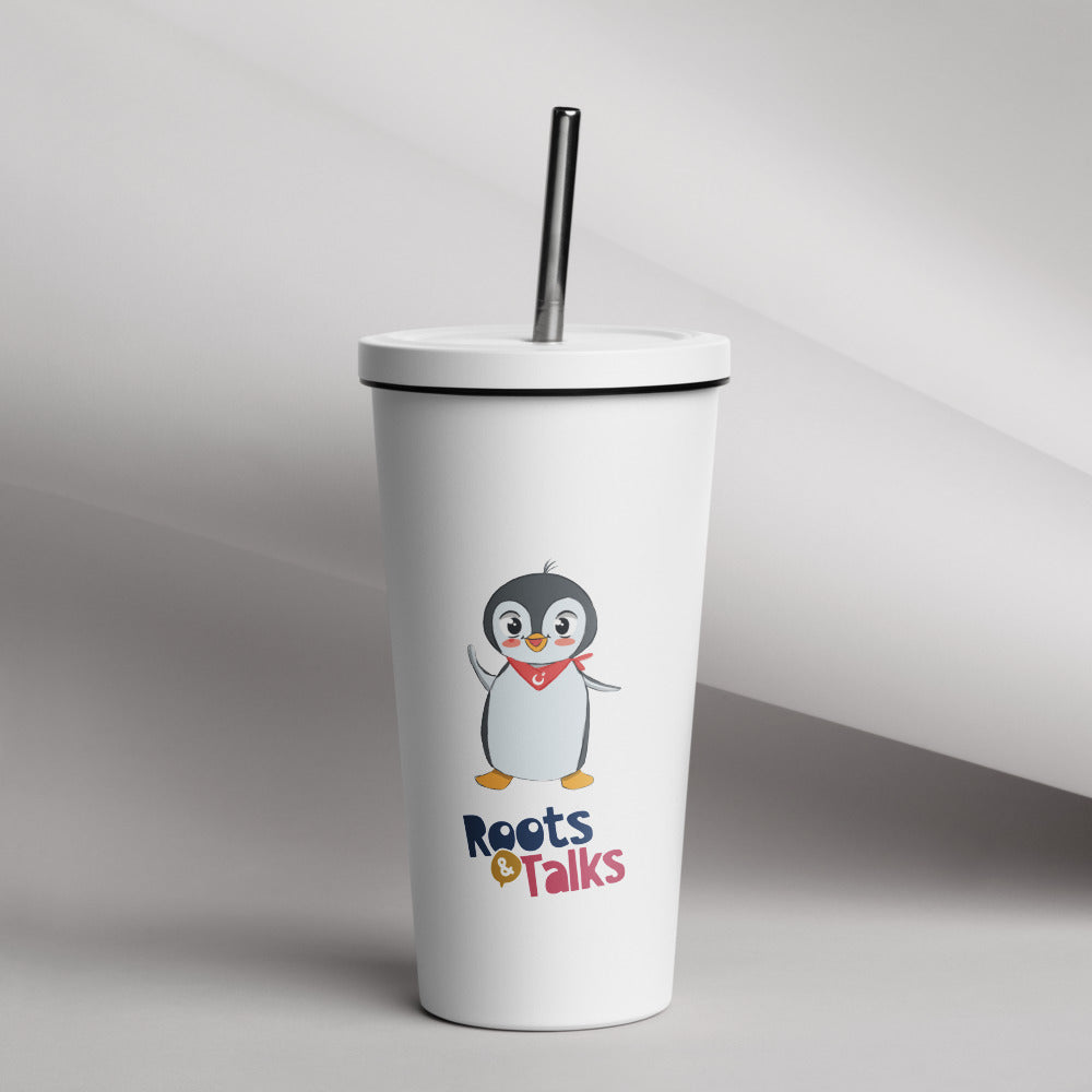 Pingucan Penguin Insulated Tumbler with Straw, 20 oz, Roots & Talks - lifestyle photo 1