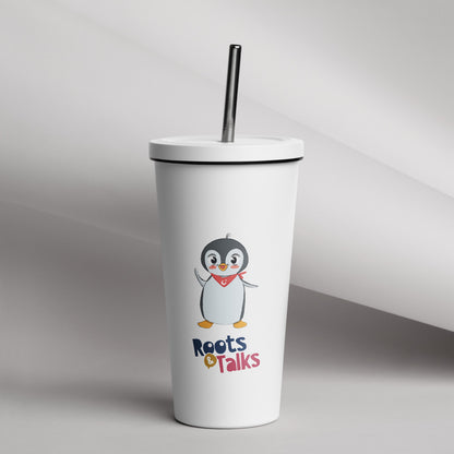 Pingucan Penguin Insulated Tumbler with Straw, 20 oz, Roots & Talks - lifestyle photo 1