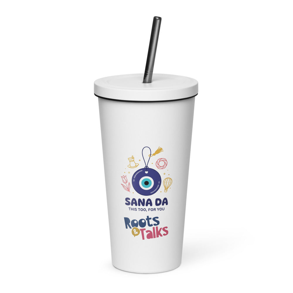 Sana Da Insulated Tumbler with Straw, 20 oz, Roots & Talks - White