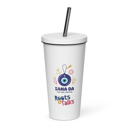 Sana Da Insulated Tumbler with Straw, 20 oz, Roots & Talks - White