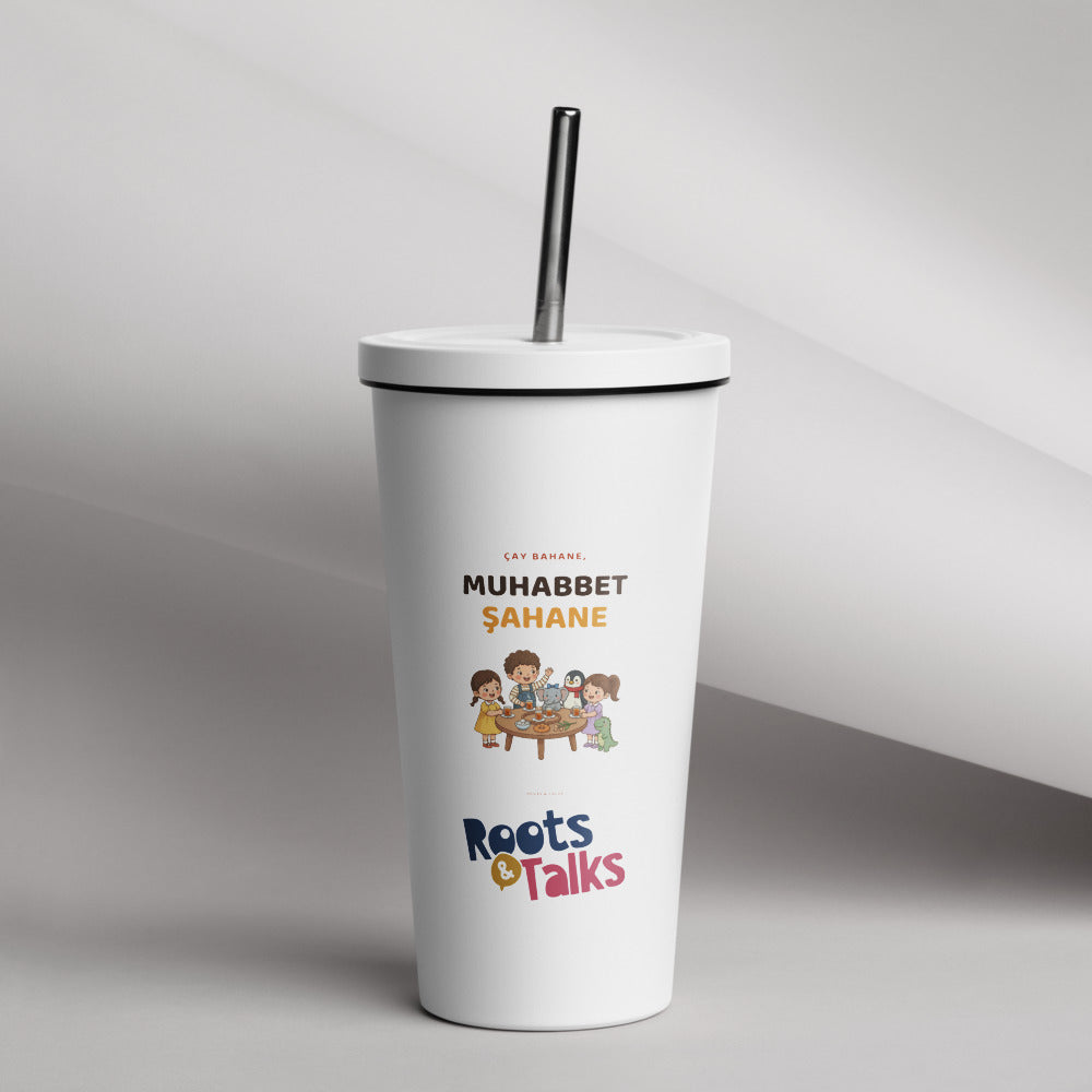 Çay Bahane, Muhabbet Şahane Insulated Tumbler with Straw, 20 oz, Roots & Talks - lifestyle photo 1