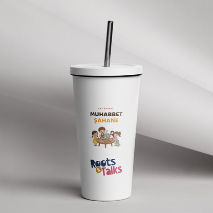 Çay Bahane, Muhabbet Şahane Insulated Tumbler with Straw, 20 oz, Roots & Talks - lifestyle photo 1