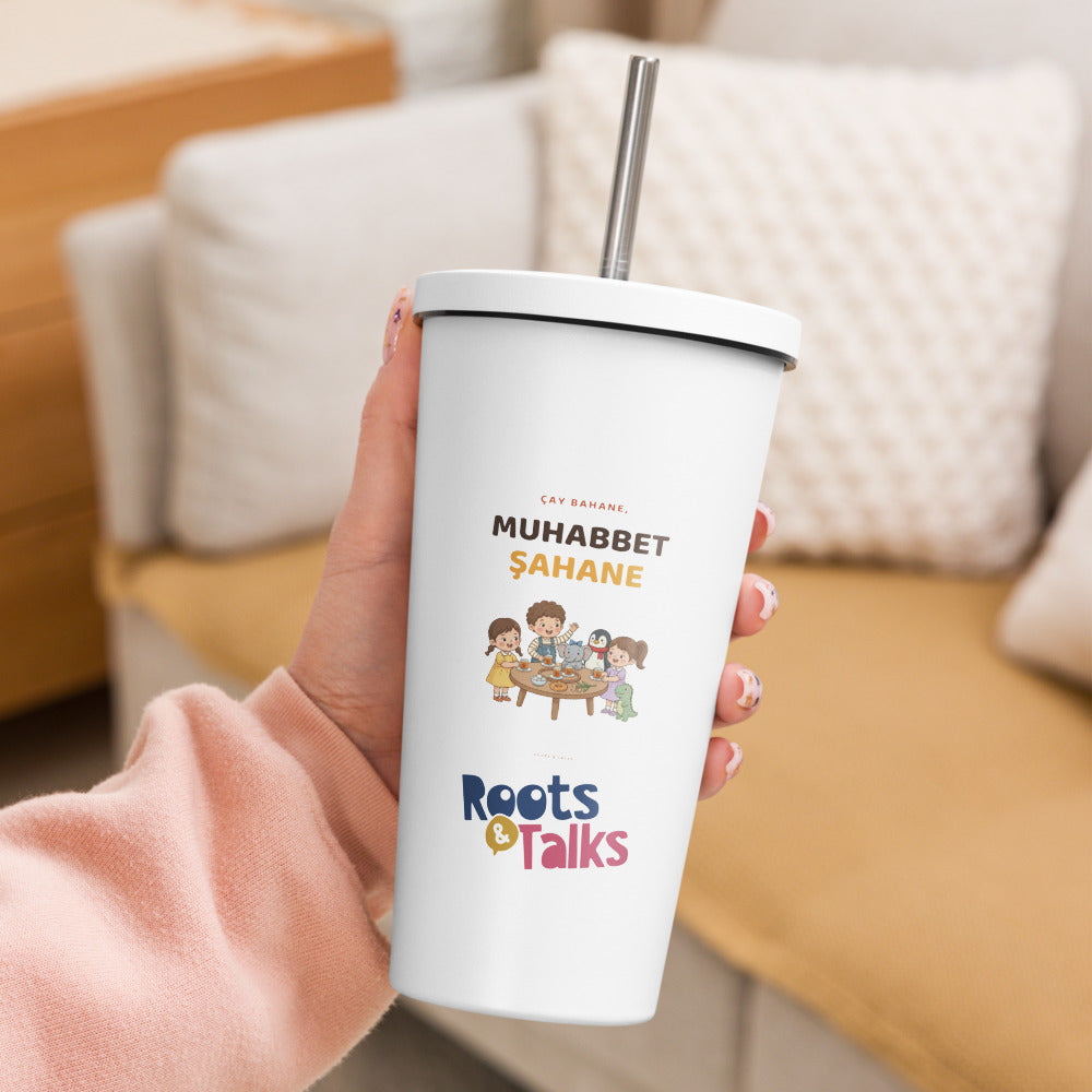 Çay Bahane, Muhabbet Şahane Insulated Tumbler with Straw, 20 oz, Roots & Talks - lifestyle photo 2