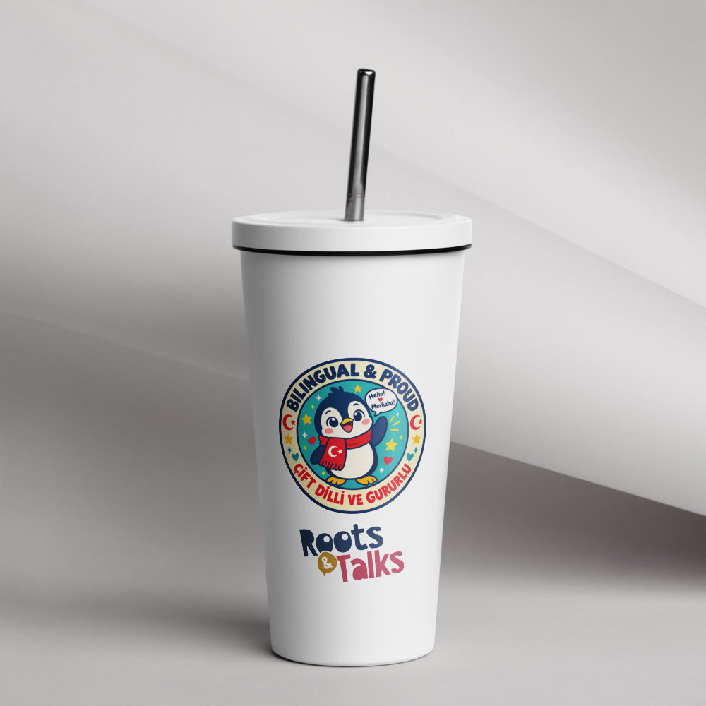 Bilingual & Proud Insulated Tumbler with Straw, 20 oz, Roots & Talks - lifestyle photo 1