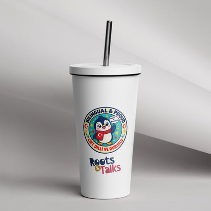 Bilingual & Proud Insulated Tumbler with Straw, 20 oz, Roots & Talks - lifestyle photo 1