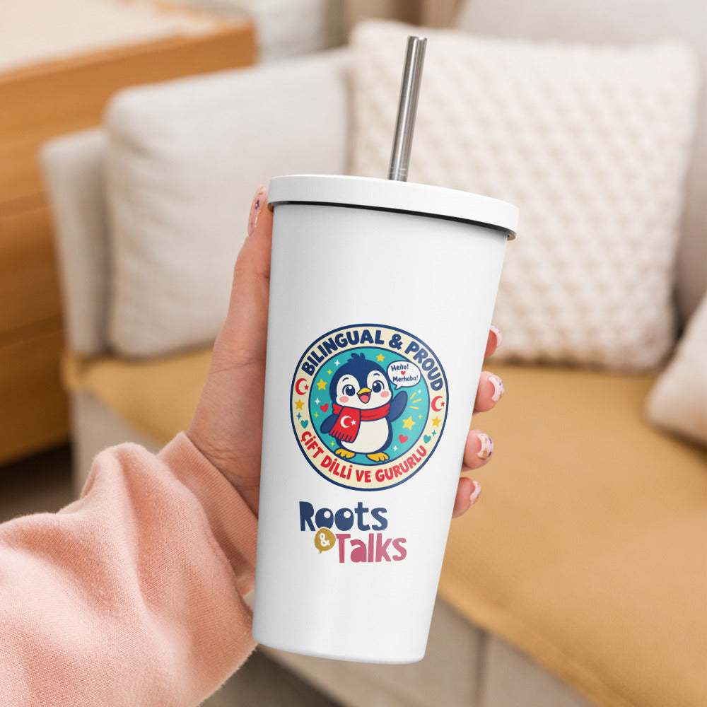 Bilingual & Proud Insulated Tumbler with Straw, 20 oz, Roots & Talks - lifestyle photo 2