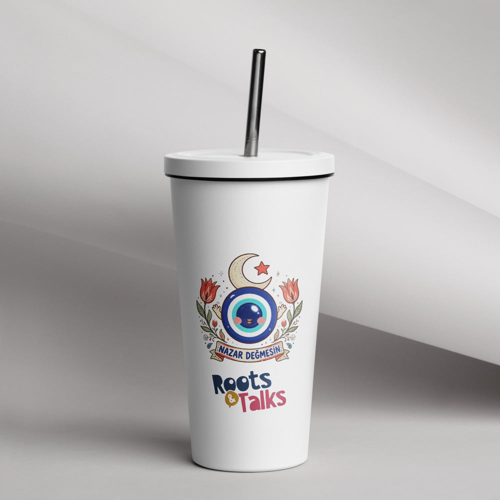 Nazar Değmesin Insulated Tumbler with Straw, 20 oz, Roots & Talks - lifestyle photo 1